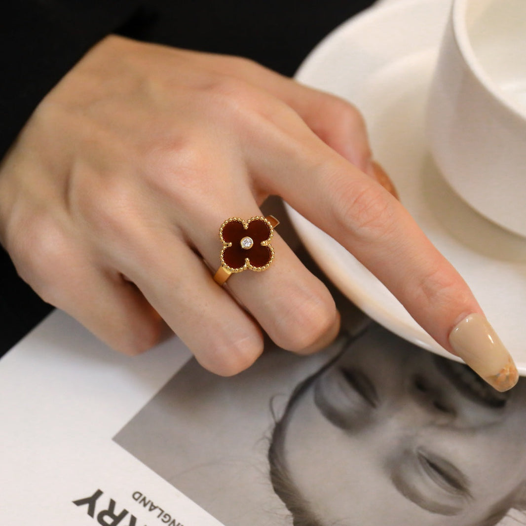 [LUCKY LOVE]CLOVER CARNELIAN RING ROSE GOLD DIAMOND