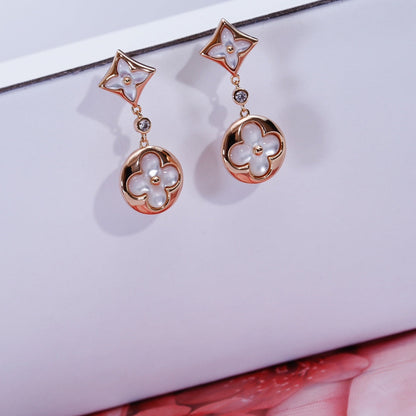 [LUCKY LOVE]STAR AND SUN PINK GOLD MOP DROP EARRINGS