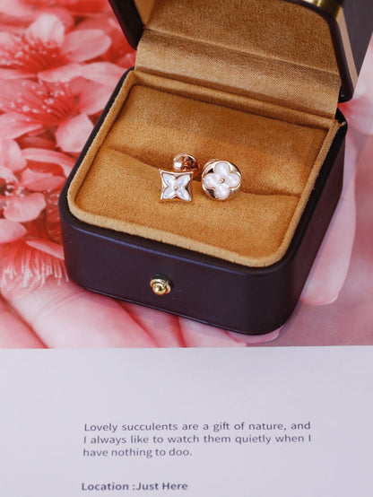 [LUCKY LOVE]STAR AND SUN PINK GOLD MOP STUD EARRINGS