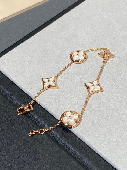 [LUCKY LOVE]STAR AND SUN 5 MOTIF MOP PINK GOLD BRACELET