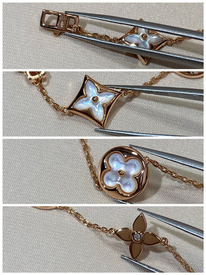 [LUCKY LOVE]STAR AND SUN 5 MOTIF MOP PINK GOLD BRACELET