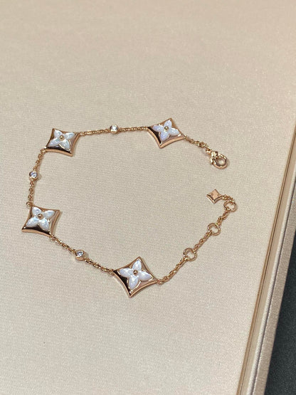 [LUCKY LOVE]STAR 4 MOTIF MOP DIAMOND PINK GOLD BRACELET