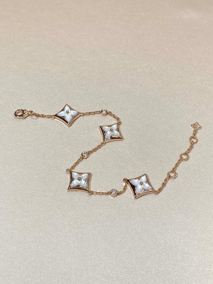 [LUCKY LOVE]STAR 4 MOTIF MOP DIAMOND PINK GOLD BRACELET