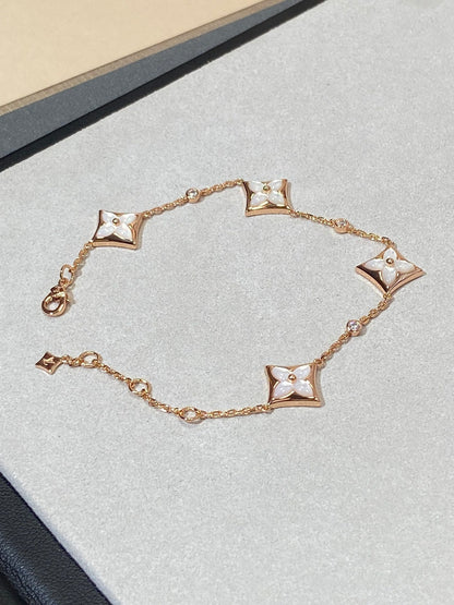[LUCKY LOVE]STAR 4 MOTIF MOP DIAMOND PINK GOLD BRACELET