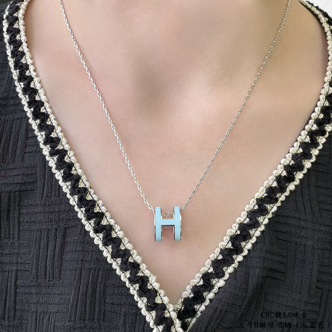[LUCKY LOVE]POP H SKY BLUE NECKLACE