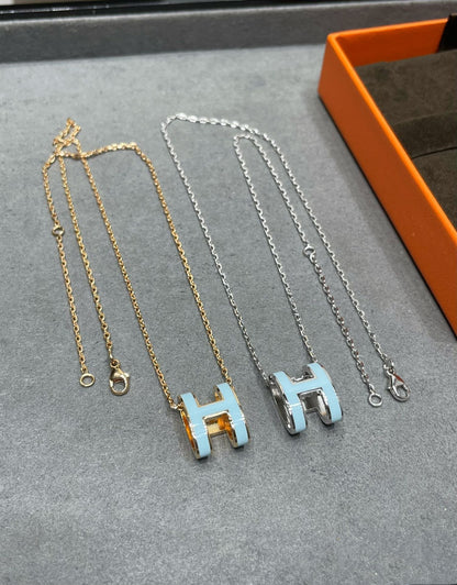 [LUCKY LOVE]POP H SKY BLUE NECKLACE