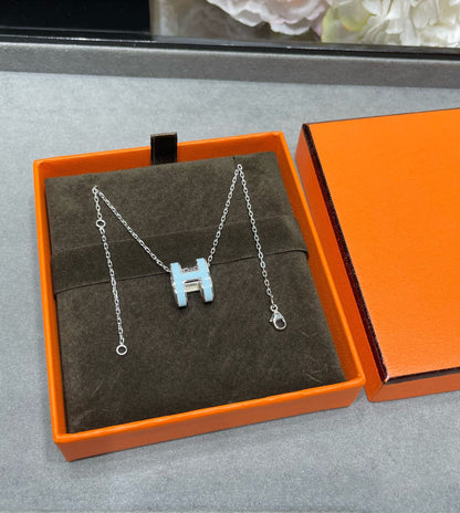 [LUCKY LOVE]POP H SKY BLUE NECKLACE