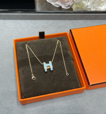 [LUCKY LOVE]POP H SKY BLUE NECKLACE