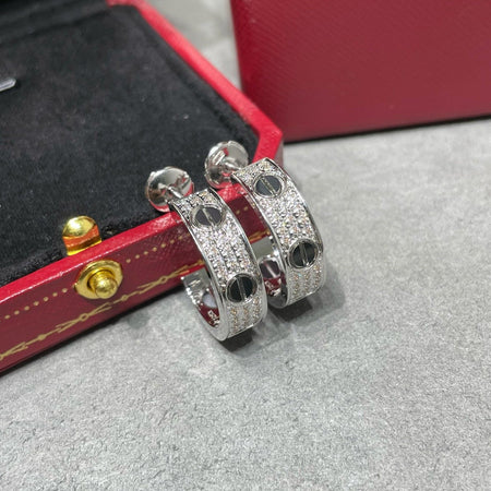 [LUCKY LOVE]LOVE CERAMIC DIAMOND PAVED SILVER EARRINGS