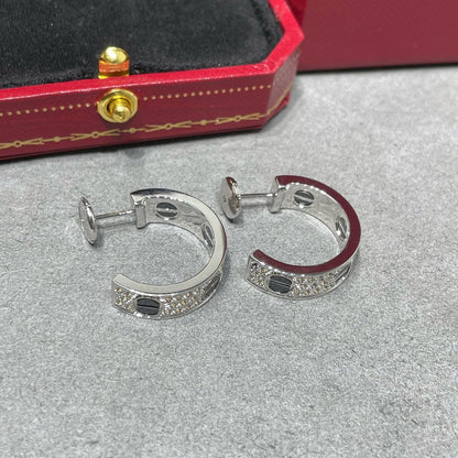 [LUCKY LOVE]LOVE CERAMIC DIAMOND PAVED SILVER EARRINGS