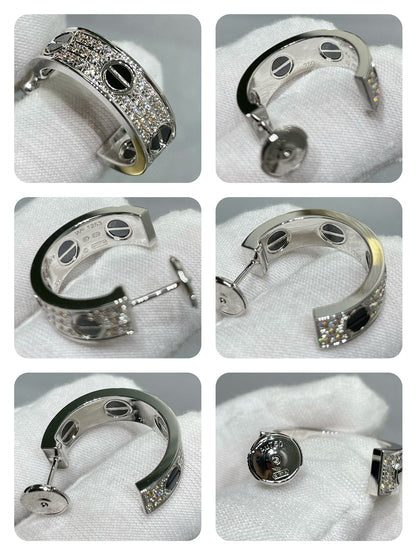 [LUCKY LOVE]LOVE CERAMIC DIAMOND PAVED SILVER EARRINGS