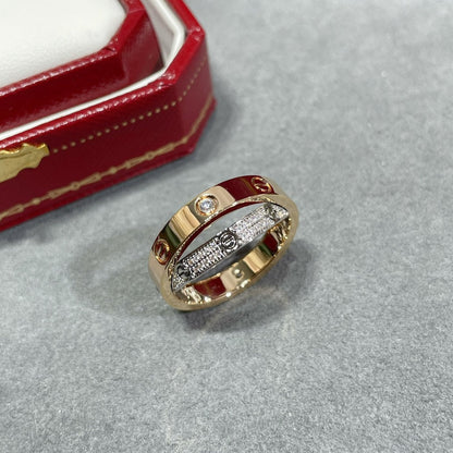 [LUCKY LOVE]LOVE PINK GOLD SILVER DIAMOND DOUBLE RING