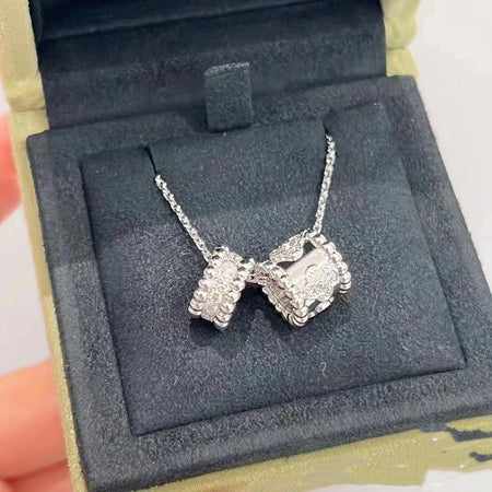 [LUCKY LOVE]PERLEE DOUBLE PENDANT SILVER DIAMOND NECKLACE