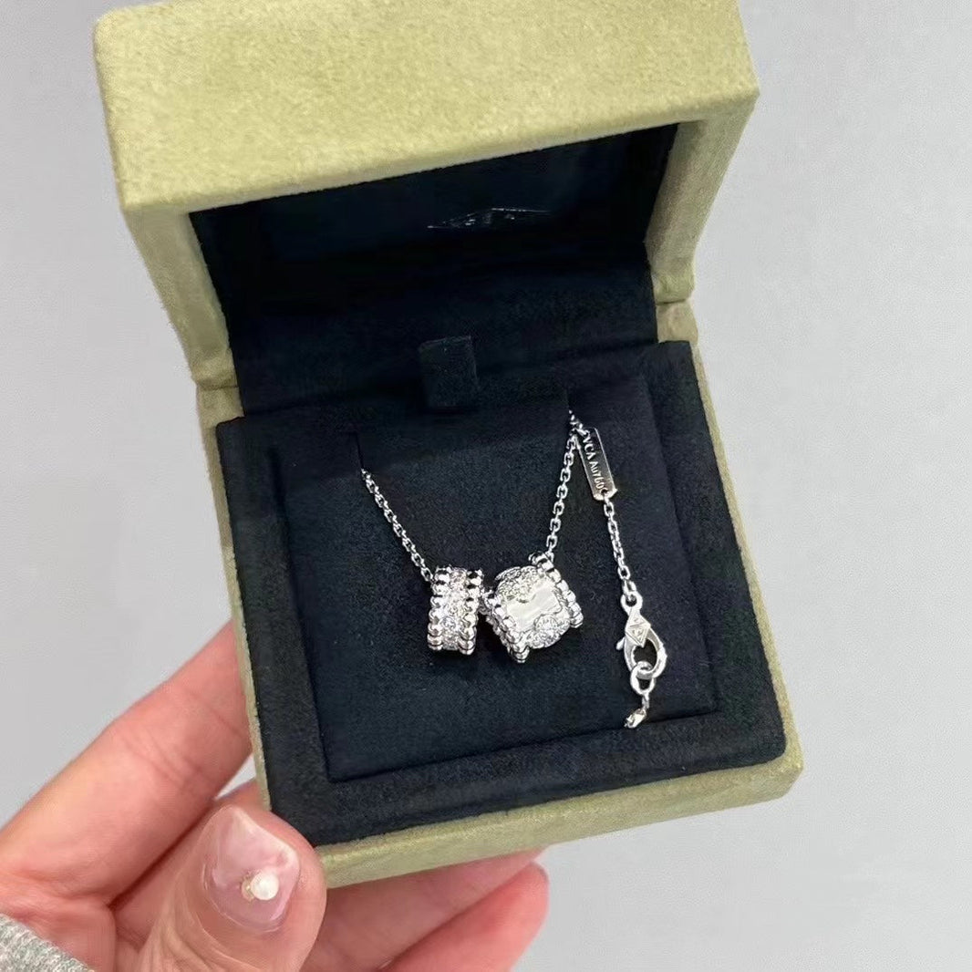 [LUCKY LOVE]PERLEE DOUBLE PENDANT SILVER DIAMOND NECKLACE