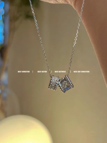[LUCKY LOVE]PERLEE DOUBLE PENDANT SILVER DIAMOND NECKLACE