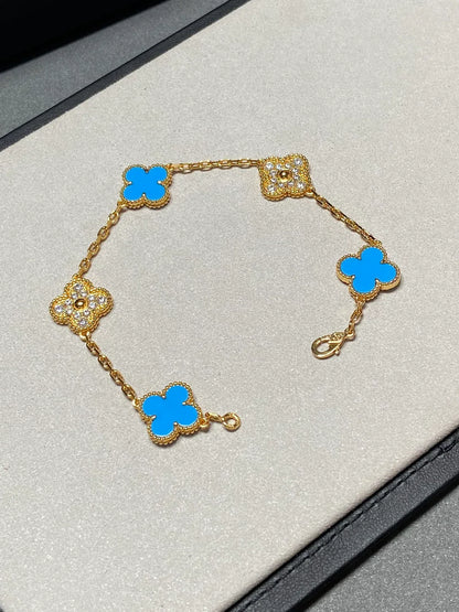 [LUCKY LOVE] CLOVER 5 MOTIF BLUE AGATE BRACELET COLLECTION