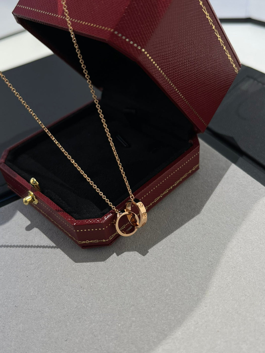 [LUCKY LOVE]LOVE NECKLACE DOUBLE RING PINK GOLD