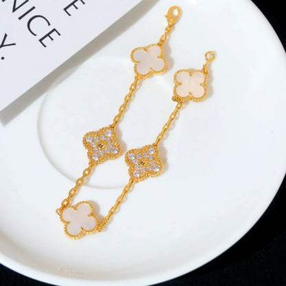 [LUCKY LOVE]CLOVER WHITE PEARL MOP 5 MOTIF BRACELET COLLECTION