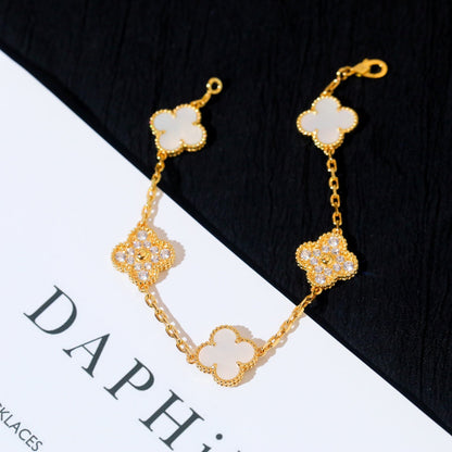 [LUCKY LOVE]CLOVER BRACELET 5 MOTIF WHITE MOP DIAMOND