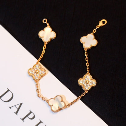[LUCKY LOVE]CLOVER BRACELET 5 MOTIF WHITE MOP DIAMOND