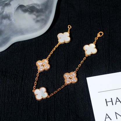 [LUCKY LOVE]CLOVER BRACELET 5 MOTIF WHITE MOP DIAMOND