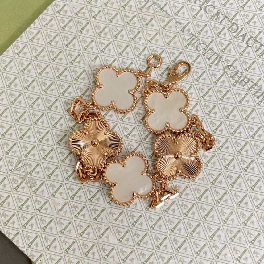 [LUCKY LOVE]CLOVER BRACELET 5 MOTIF WHITE MOP ROSE GOLD