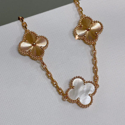 [LUCKY LOVE]CLOVER WHITE PEARL MOP 5 MOTIF BRACELET COLLECTION
