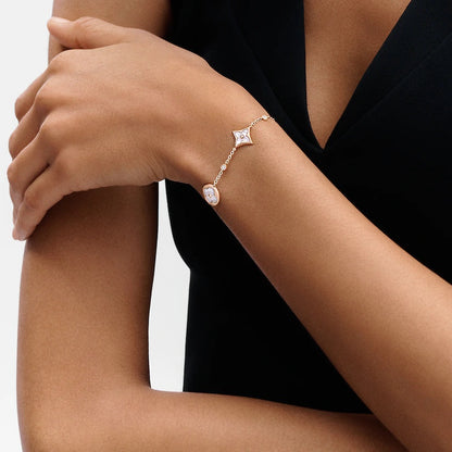 [LUCKY LOVE]STAR AND SUN 4 MOTIF WHITE MOP PINK GOLD BRACELET