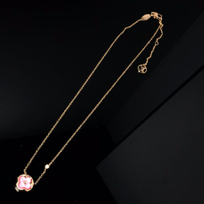 [LUCKY LOVE]COLOR BLOSSOM PINK MOP SUN GOLD NECKLACE
