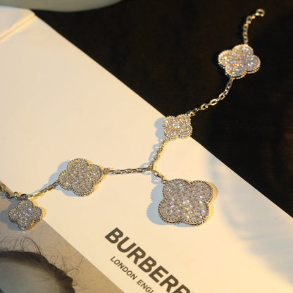 [LUCKY LOVE]CLOVER BRACELET 5 MOTIF SILVER DIAMOND PAVED