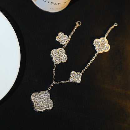 [LUCKY LOVE]CLOVER BRACELET 5 MOTIF SILVER DIAMOND PAVED
