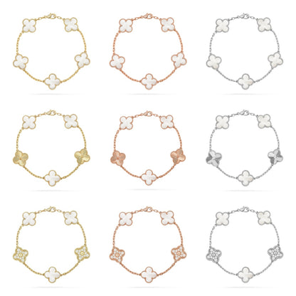 [LUCKY LOVE]CLOVER WHITE PEARL MOP 5 MOTIF BRACELET COLLECTION