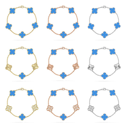 [LUCKY LOVE] CLOVER 5 MOTIF BLUE AGATE BRACELET COLLECTION