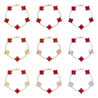 [LUCKY LOVE] CLOVER 5 MOTIF RED CORNELIAN BRACELET COLLECTION