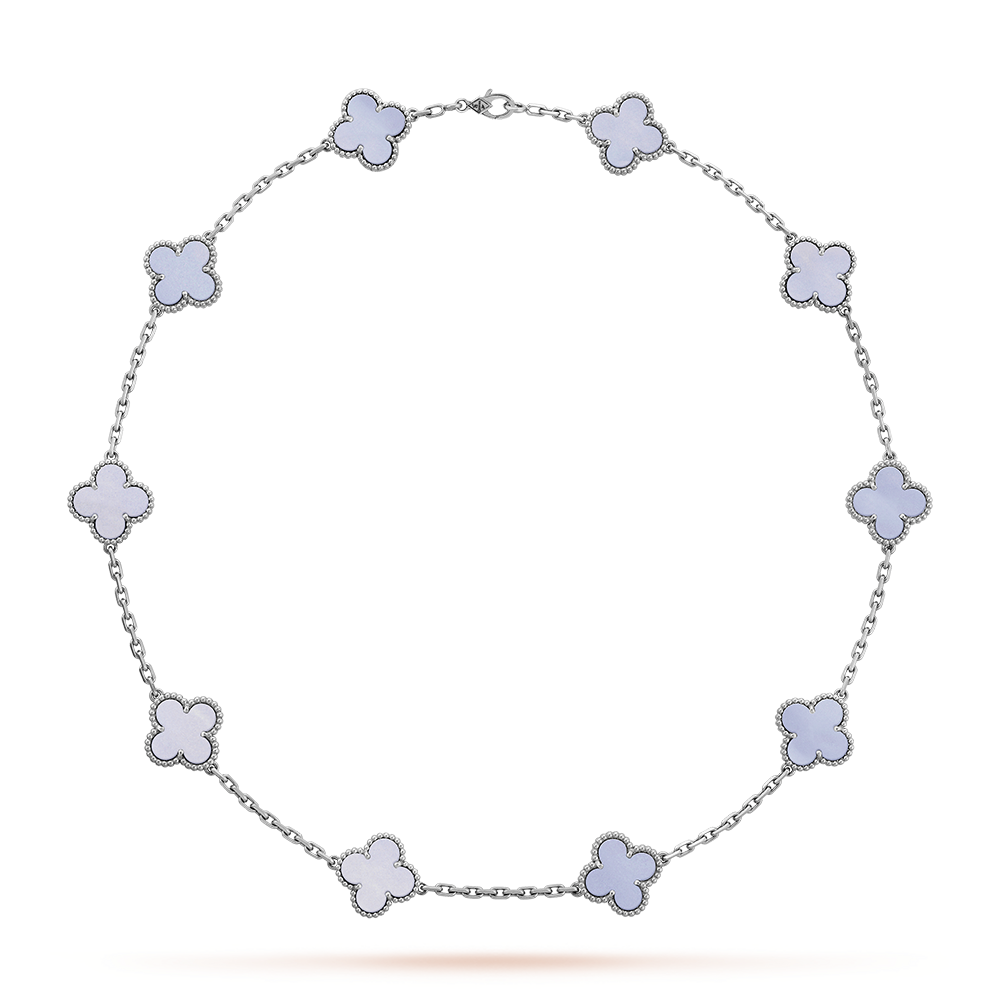 [LUCKY LOVE]CLOVER 10 MOTIFS BLUE CHALCEDONY NECKLACE