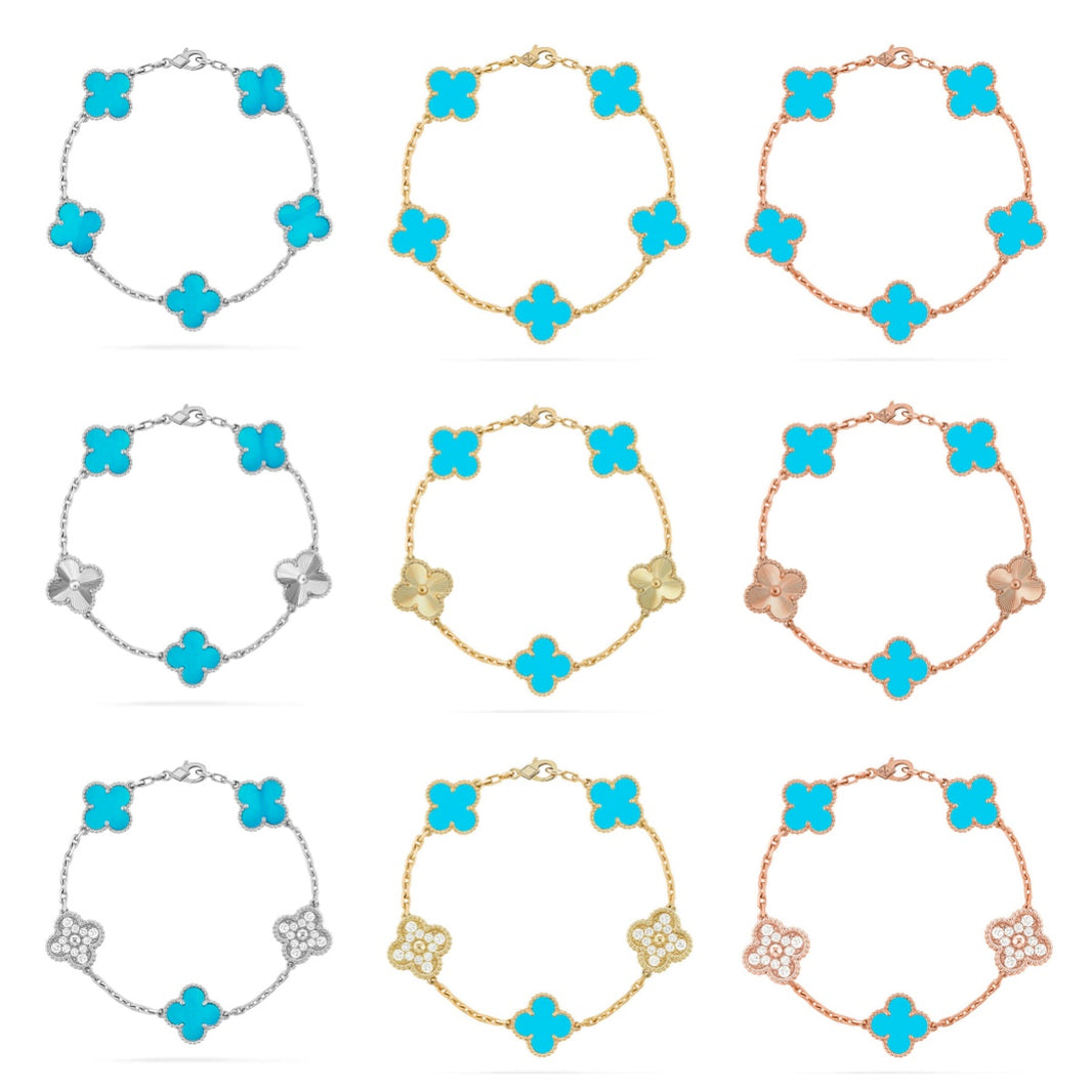 [LUCKY LOVE] CLOVER 5 MOTIF TURQUOISE BRACELET COLLECTION