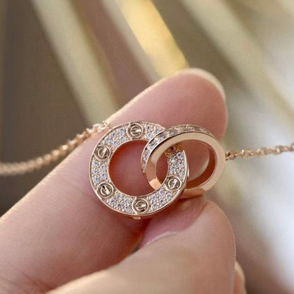 [LUCKY LOVE]LOVE 7.6MM NECKLACE ROSE GOLD AND SILVER  FULL DIAMOND