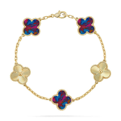 [LUCKY LOVE]CLOVER 5 MOTIF COLOR GEMSTONES BRACELET COLLECTION