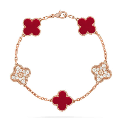 [LUCKY LOVE] CLOVER 5 MOTIF RED CORNELIAN BRACELET COLLECTION