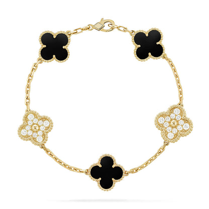 [LUCKY LOVE] CLOVER 5 MOTIF ONYXS BRACELET COLLECTION