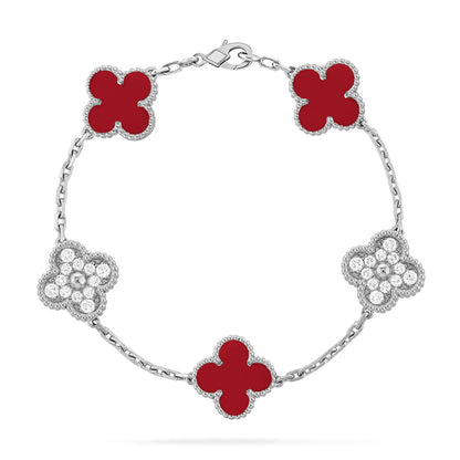 [LUCKY LOVE] CLOVER 5 MOTIF RED CORNELIAN BRACELET COLLECTION