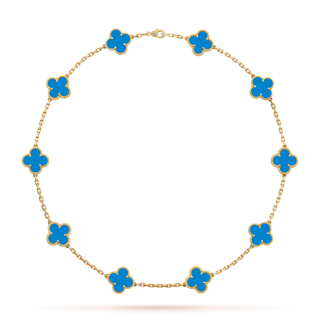 [LUCKY LOVE]CLOVER 10 MOTIFS BLUE AGATE NECKLACE