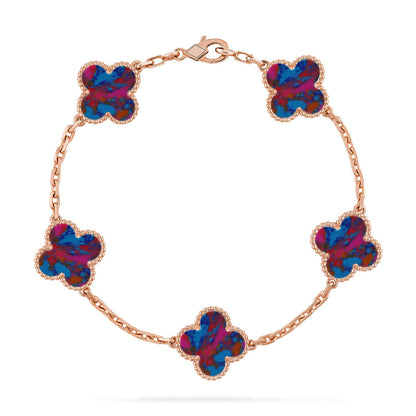 [LUCKY LOVE]CLOVER 5 MOTIF COLOR GEMSTONES BRACELET COLLECTION