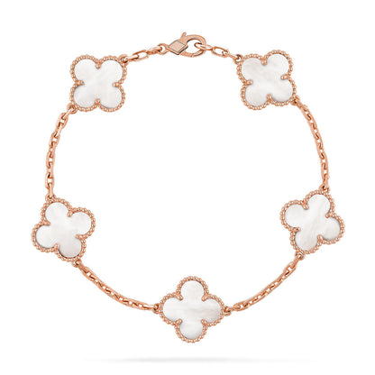 [LUCKY LOVE]CLOVER WHITE PEARL MOP 5 MOTIF BRACELET COLLECTION