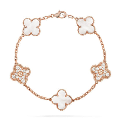 [LUCKY LOVE]CLOVER WHITE PEARL MOP 5 MOTIF BRACELET COLLECTION