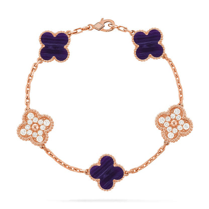 [LUCKY LOVE]CLOVER 5 MOTIF PURPLE STRIPES BRACELET COLLECTION