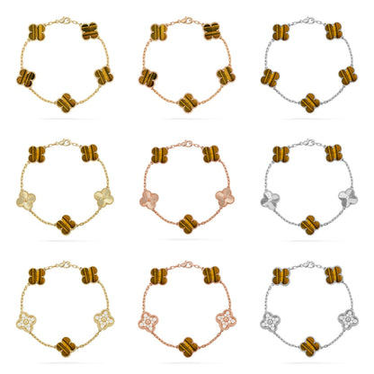 [LUCKY LOVE] CLOVER 5 MOTIFS TIGER EYE BRACELET COLLECTION
