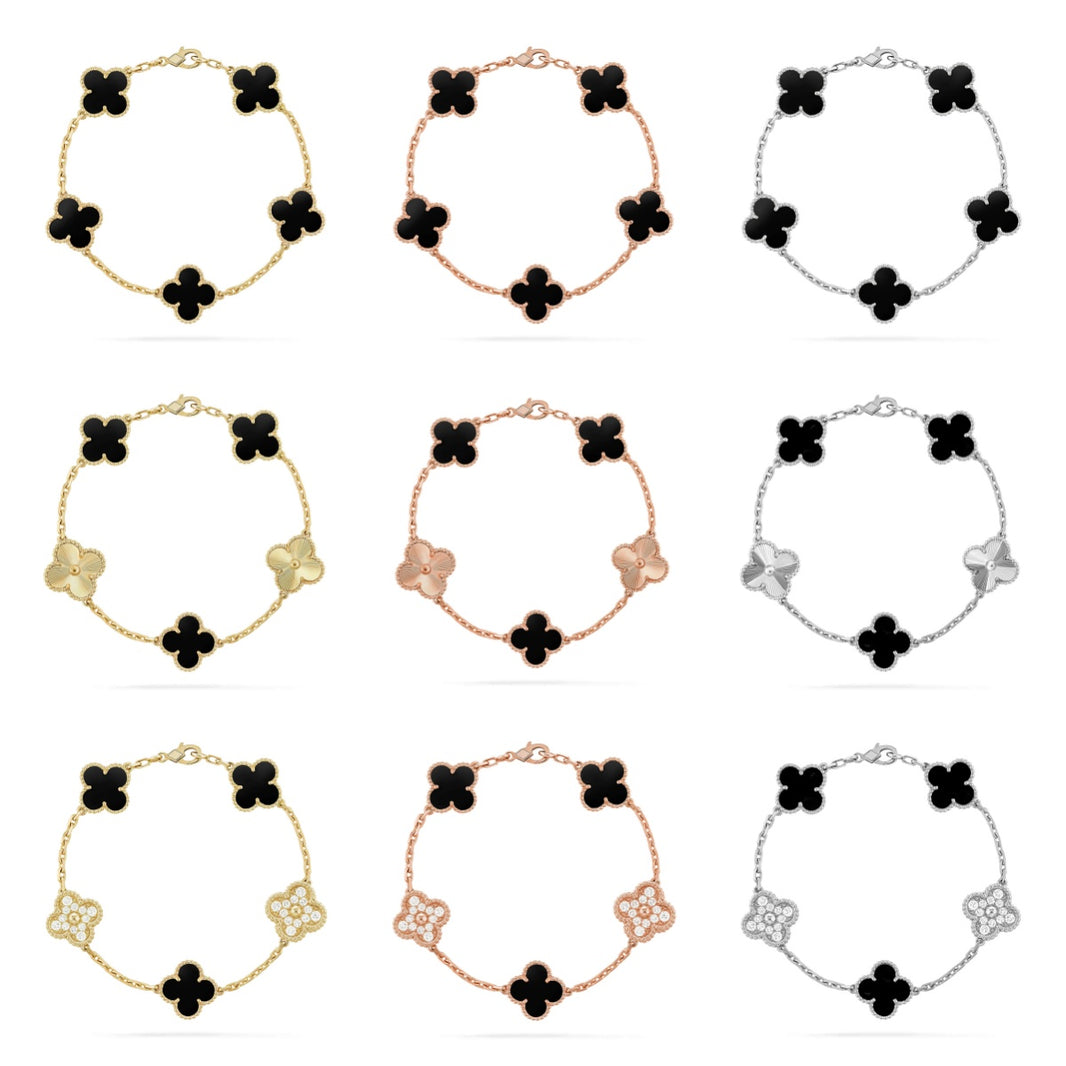 [LUCKY LOVE] CLOVER 5 MOTIF ONYXS BRACELET COLLECTION