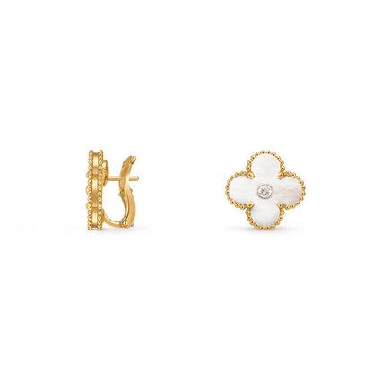 [LUCKY LOVE]CLOVER 15MM MOP DIAMOND EARRINGS COLLECTION