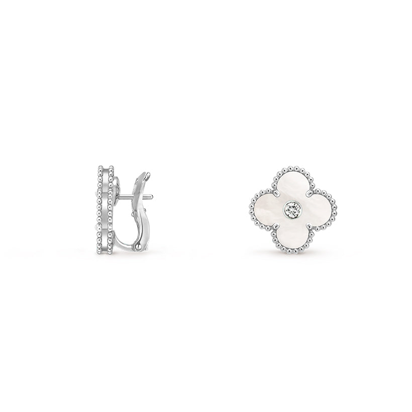 [LUCKY LOVE]CLOVER SILVER 15MM MOP DIAMOND EARRINGS COLLECTION